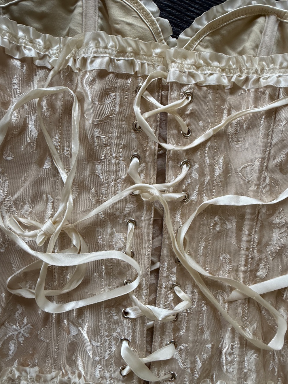 Ivory Lace-Up Brocade Corset Bustier Satin Top L NWOT - Picture 14 of 16